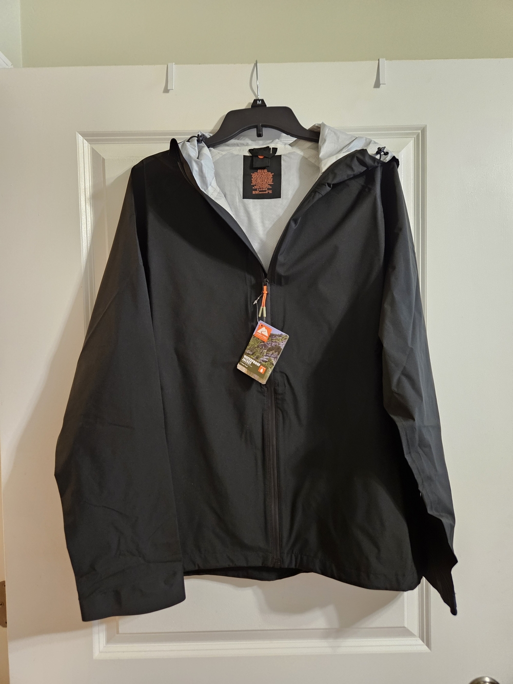 Ozark Trail Men's Black Hooded Rain Jacket, Size L, NWT